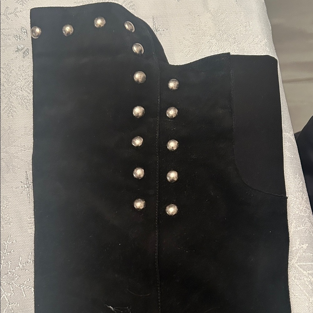 Stuart Weitzman Black Suede Knee-High Wedge Boots - Picture 6 of 14